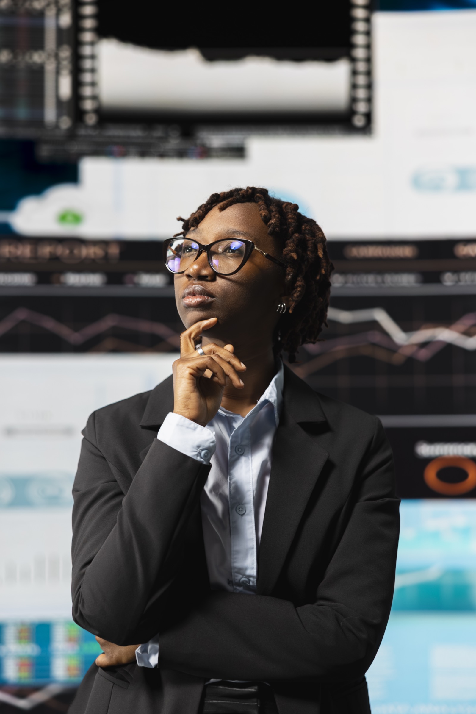 A business revenue dashboard on screen